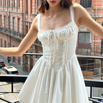 Xajzpa Fashion Solid Color Dress Women's Sleeveless Waist Retraction A Line Dresses 2025 Summer New Tide